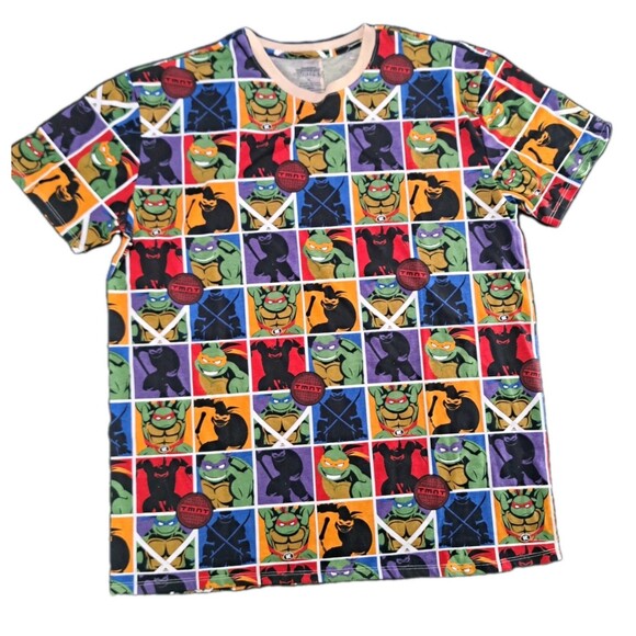 TMNT Teenage Mutant Ninja Turtles T-Shirt Men’s XL All Over Checkered Portrait - Picture 1 of 6